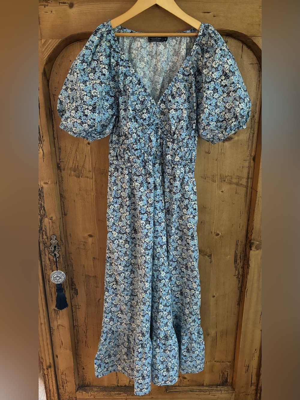 Vineyard Vines Marina Poplin Puff Sleeve Midi Dress Blue Floral Size S